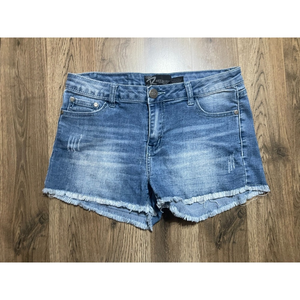 Rock & Royal Shorts, Women's Size Medium, Blue, Jean, Frayed Hem, Pockets